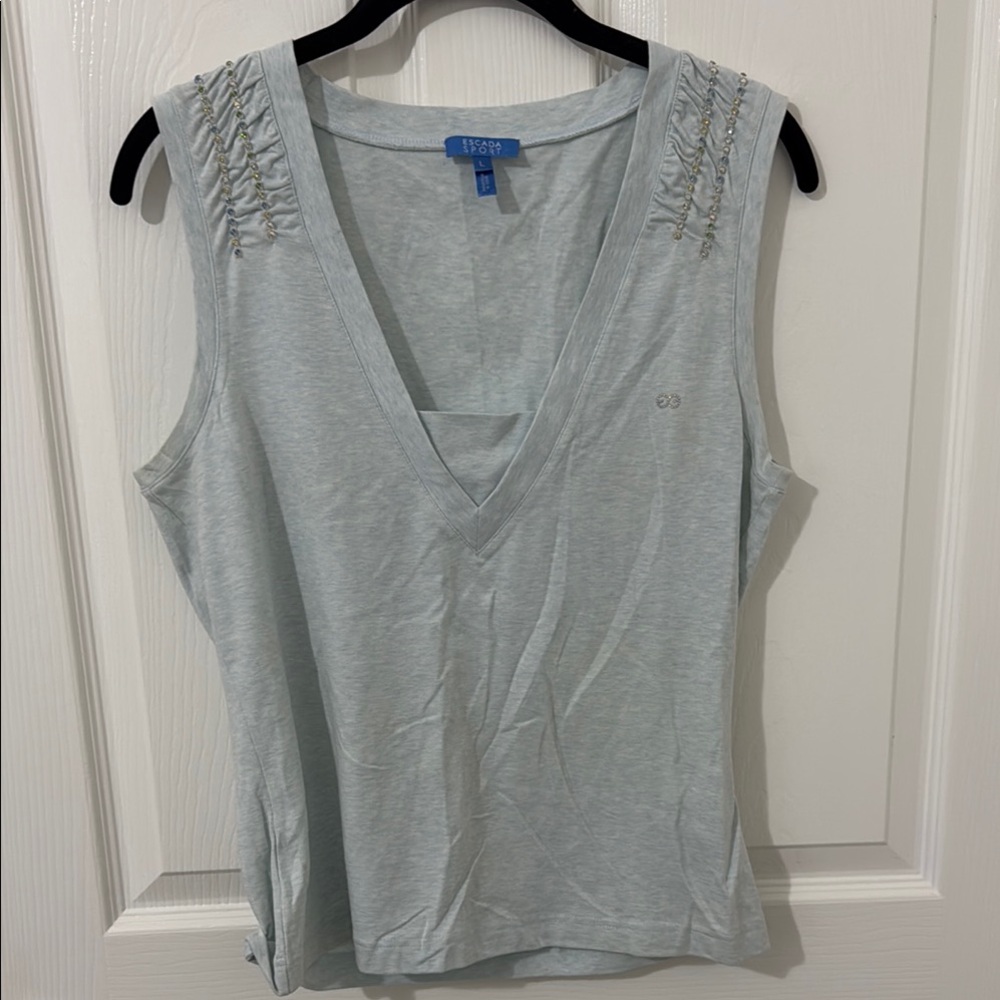 Escada Light Blue V-Neck Tank Top